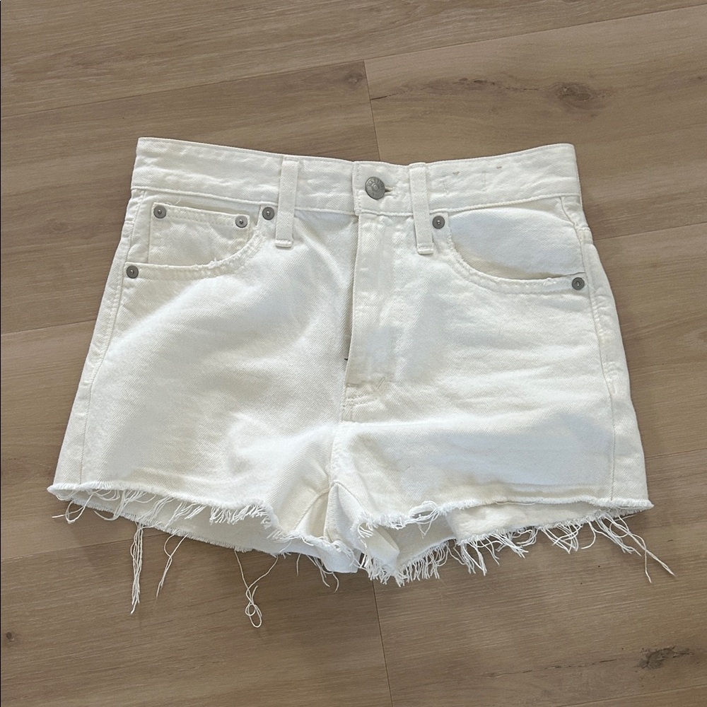 White Frayed Hem Women Shorts